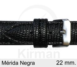 Correa Reloj Piel 22x80/120mm139001N Mérida Negra Cierre Hebilla