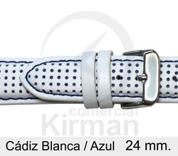 Correa Reloj Piel 24x75/115mm 140131B-A Cadíz Blanca/Azul Cierre Hebilla