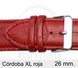 Correa Reloj Piel 26x80/120mm 141000R Córdoba XL Roja Cierre Hebilla