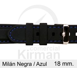 Correa Reloj Silicona 18x80/120mm 135150/18N-A Milán Negra/Azul Cierre Hebilla