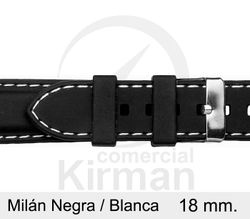 Correa Reloj Silicona 18x80/120mm 135150/18N-B Milán Negra/Blanca Cierre Hebilla
