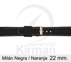 Correa Reloj Silicona 22x80/120mm 135150/22N-NA Milán Negra/Naranja Cierre Hebilla