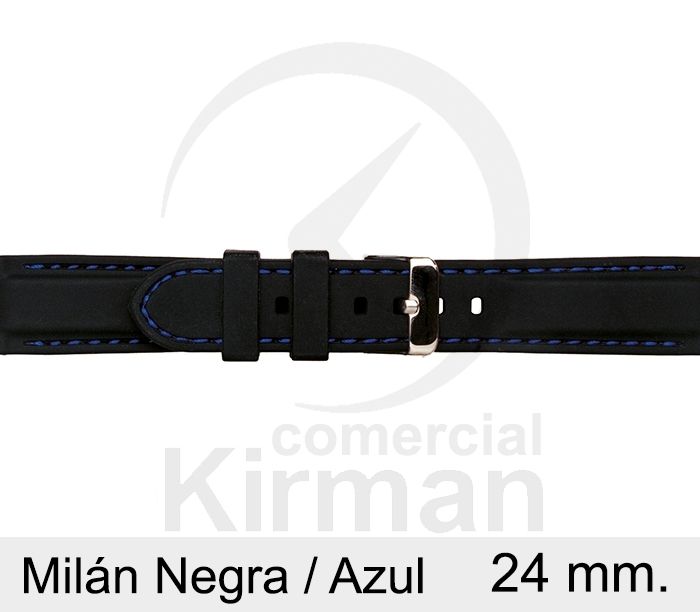 Correa Reloj Silicona 24x80/120mm 135150/24N-A Milán Negra/Azul Cierre Hebilla