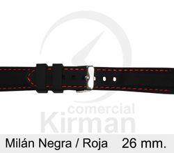 Correa Reloj Silicona 26x80/120mm 135150/26N-R Milán Negra/Roja Cierre Hebilla