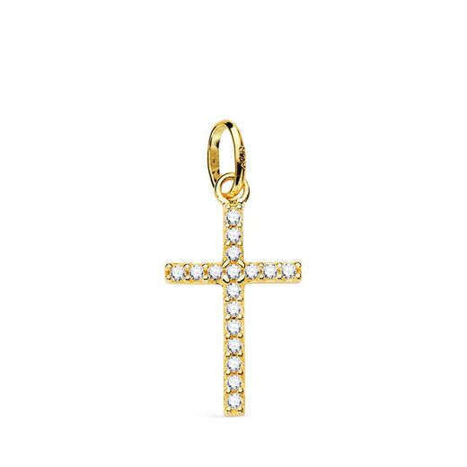 18kt Gold Cross Pendant 18x10mm 16843-OA Zirconia