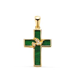 Cruz Oro 18Kts 19x12,5mm 22395-ML Malaquita Detalle De Pájaro Circonitas