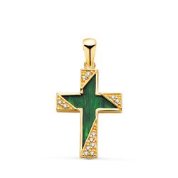 Cruz Oro 18Kts 19x12,5mm 22401-ML Malaquita Detalles Circonitas