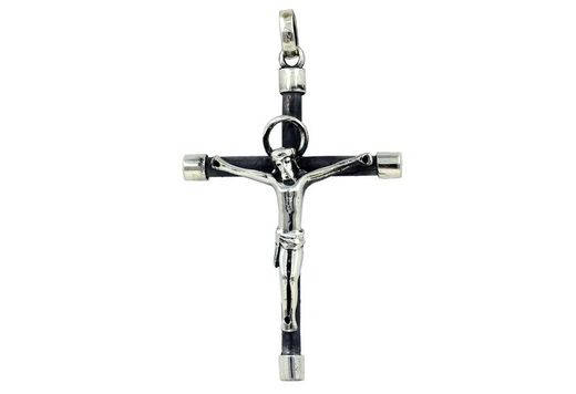 Croix argentée bicolore noire Arior 4,5 x 3,2 cm 1110067PU Crucifixion latine