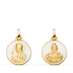 Escapulario Oro 18kts 16 mm 22449-BL Corazón de Jesus y Virgen del Carmen en Esmalte Blanco