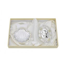 Estuche Concha Metal Plateado y Medallon GA1155