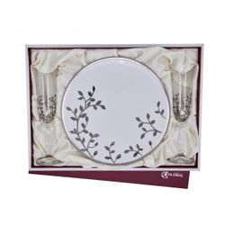 Estuche Cristal GA4202 (2) Copas + Plato Decorados A Mano