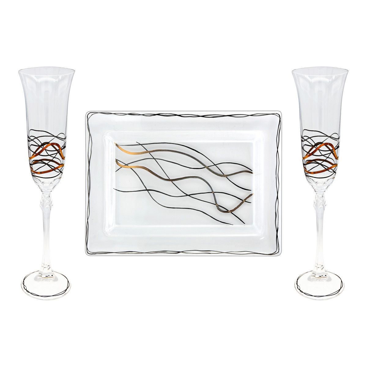 Estuche Cristal GA4262 (2) Copas + Bandeja Decorados A Mano