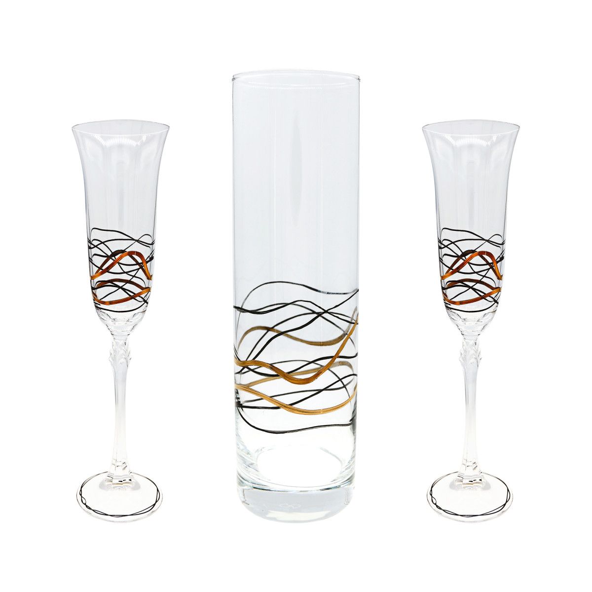 Estuche Cristal GA4264 (2) Copas + Jarrón Decorados A Mano