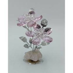 Flor Doble 14cm Cristal NF0601E-P Rosada Base Piedra Rosada