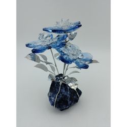 Flor Triple 17cm Cristal NF0601F-B Azul Base Piedra Azul