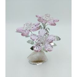 Flor Triple 17cm Cristal NF0601F-P Rosada Base Piedra Rosada