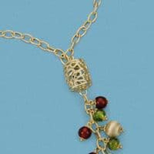 18kt Gold Necklace Cage and Stones 17000021
