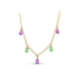 Colar de Ouro 18kt Lágrimas Pedras Verde-Rosa 13834-RSVE