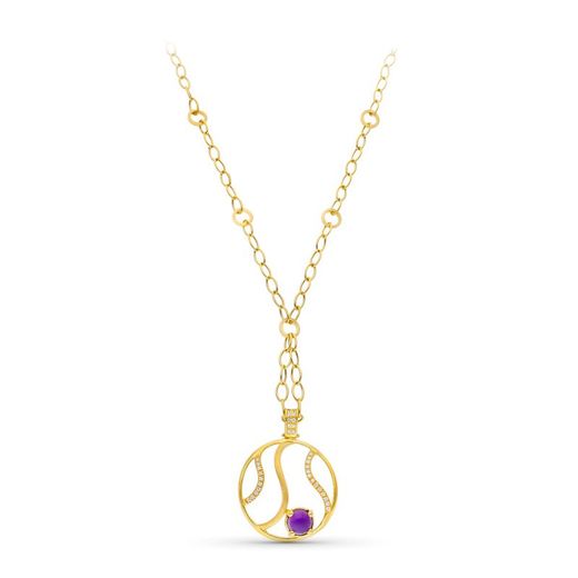 18kt Matte and Glossy Gold Choker Round Motif Zircons and Stone 17000065