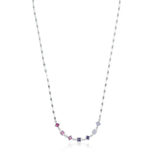 Argent Basic Silver Choker 42+3cm CORT040 Bicolor Lilac Fuchsia Crystals