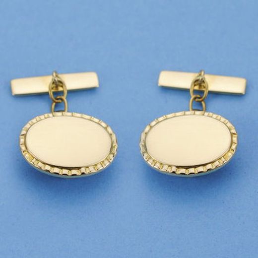 18kts Gold Oval Matte and Shiny Cufflinks 17.5X13mm 4487-6