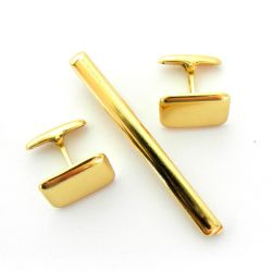Gemelos Oro 18kts Pasador Forma Rectangular Brillo GA1/10029