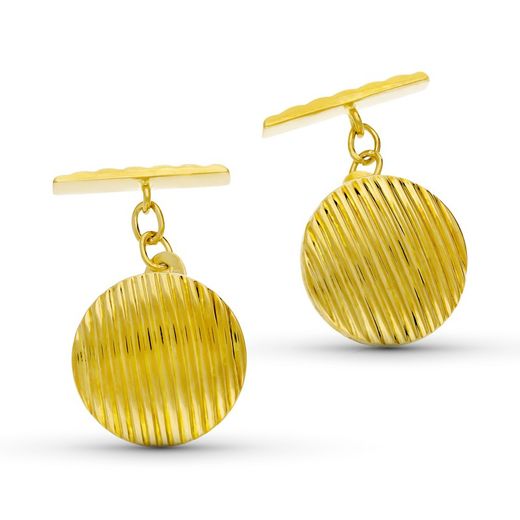 18kt Gold Round Galloned Cufflinks 15mm 4432-6