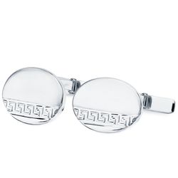 Gemelos Oro Blanco 18kts Oval Greca Mate y Brillo 18X13mm 4750-6