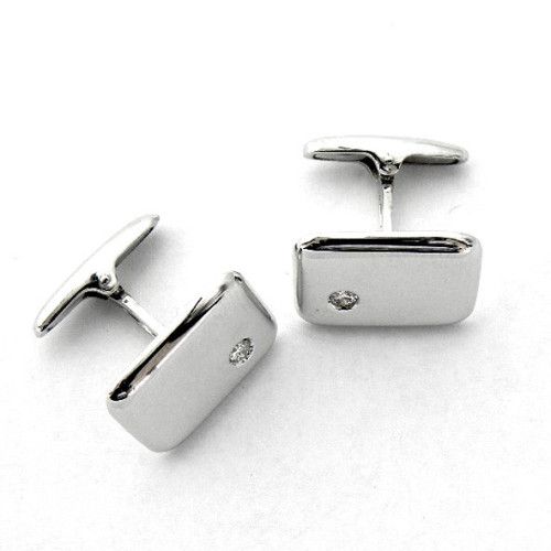 Gemelos Oro Blanco 18kts Rectangular Con Brillantes GB1/31046