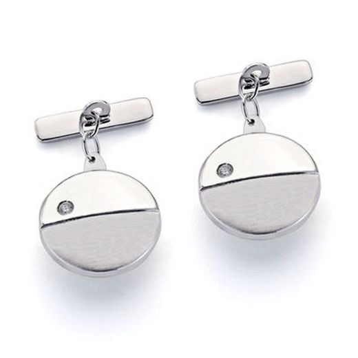 Boutons de manchette en or blanc 18 carats avec zircone ronde 15x15 mm 4728-6