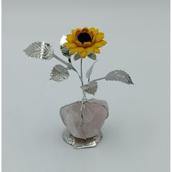 Girasol 9cm Latón NF1318D Base Piedra Rosada