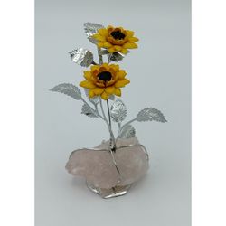 Girasol Doble 13cm Latón NF1318E Base Piedra Rosada
