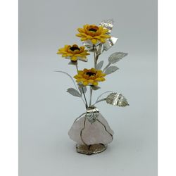 Girasol Triple 14cm Latón NF1318F Base Piedra Rosada