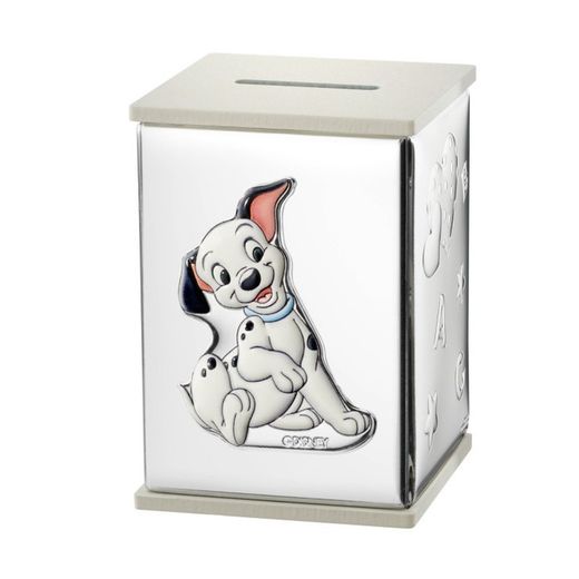Piggy Bank 101 Dalmatians Bilaminate Silver D722BI 8x8x8x11.5 Disney