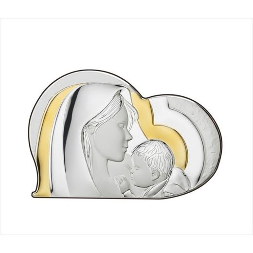 Ícone religioso Coração Virgem com Menino Prata Bicolor Dourado EV5160/22O 22x14cm