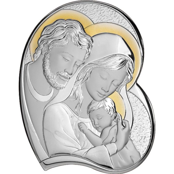 Icono Religioso Latón Bilaminado 15x20cm AE0713/3 Sagrada Familia Corazón Dorado