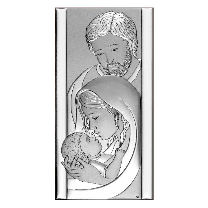 Icono Religioso Latón Bilaminado 15x30cm AE6807/3 Sagrada Familia Vertical Plateada