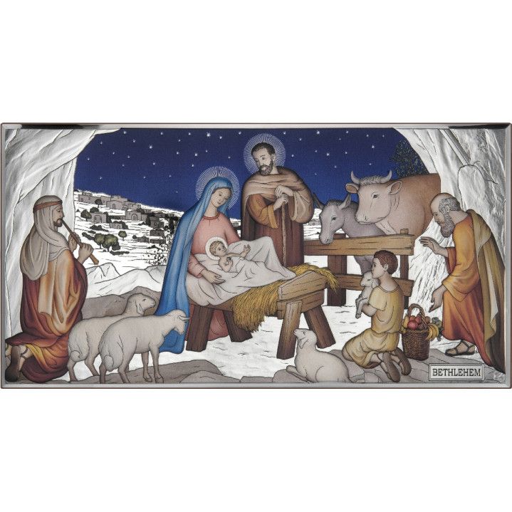 Icono Religioso Latón Bilaminado 15x8cm AE0293/1DC Pesebre Belén A Color