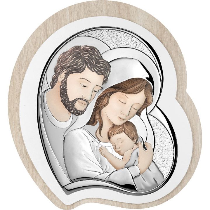 Icono Religioso Madera 10x12cm AE1100/1D Sagrada Familia Forma Corazón Decorado