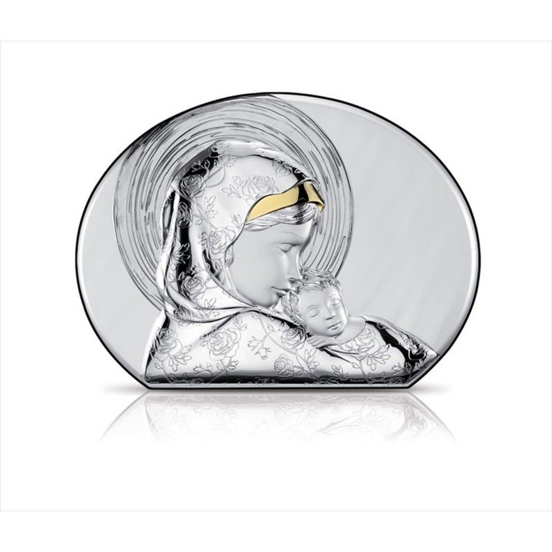 Icono Religioso Virgen Con Niño Plateado Bicolor Dorado SQ4500/2 24x33cm