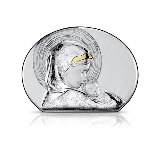 Religious Icon Virgin with Child Silver Bicolor Gold SQ4500/3 32x45cm