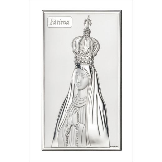 Ícone Religioso Virgem Fátima com Pastores Prata 18032/3L 6,5x11cm