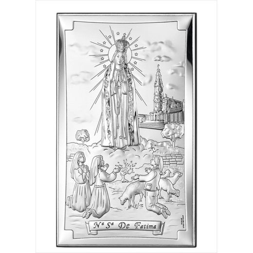 Religious Icon Virgin Fatima with Shepherds Silver 81254/3XL 9x15cm