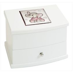 Joyero Cajon Tirador Elefante Musical GA1031 18X13X13 Aplique Blanco