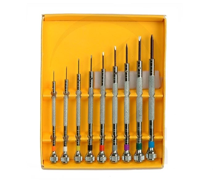 Juego Destornilladores Acero 0.50-2.50mm 45088 (9) Unidades Punta Plana + (9) Unidades De Recambio De Precisión