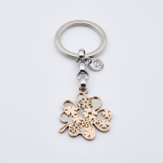 Sovrani AV0054 Pink Two-Tone Steel Clover Keychain