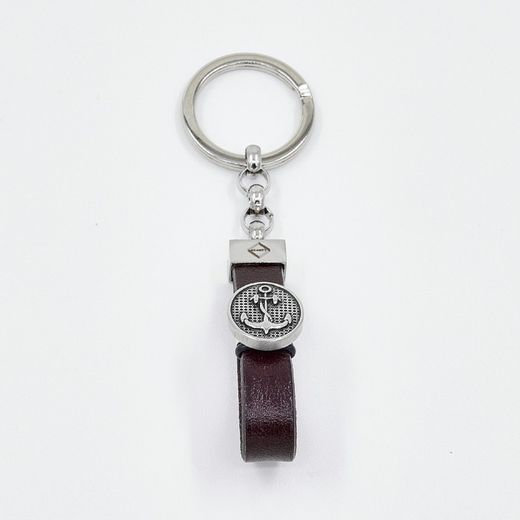 Sovrani AV0035 Brown Leather Silver Keychain with Anchor