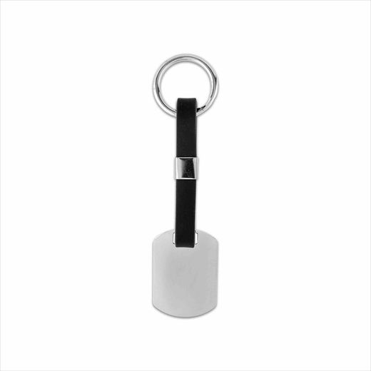 Sovrani AVP142 Black Leather and Rectangle Silver Keychain