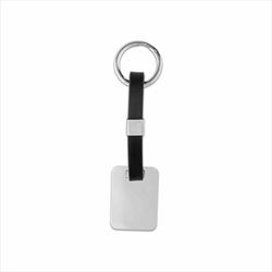 Llavero Plata Sovrani AVP143 Piel Negra Y Rectangulo