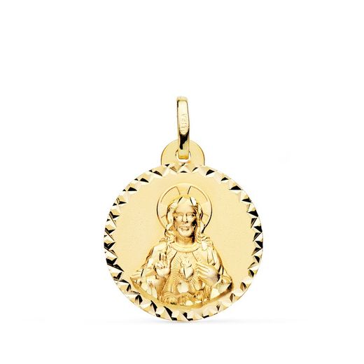 Χρυσό μετάλλιο Heart of Jesus 18 καρατίων Shine Cross Cut 20mm P5004-920